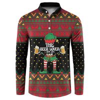 The Beer Lover Elf Christmas Button Sweatshirt Xmas Holiday Patterns - Wonder Print Shop