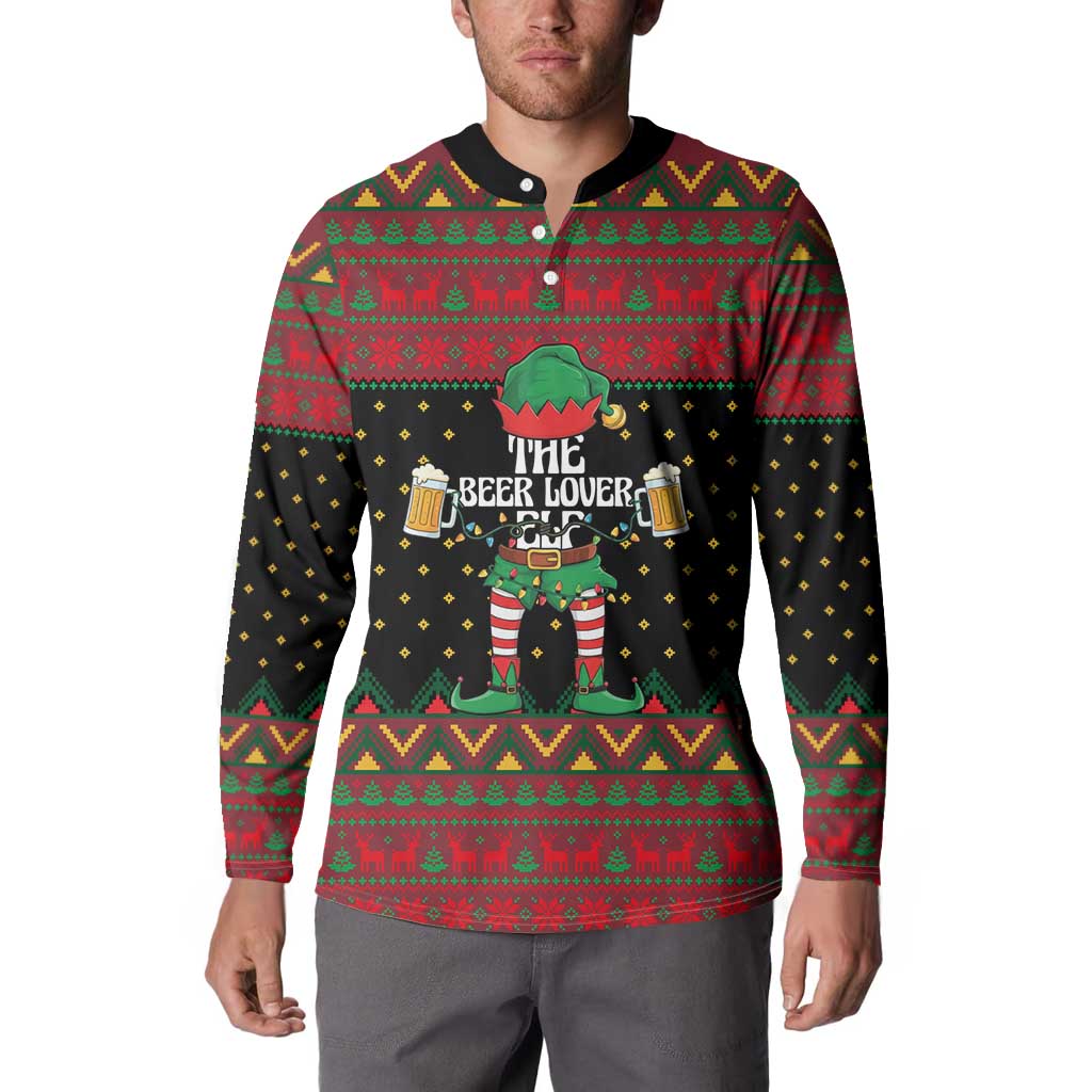 The Beer Lover Elf Christmas Button Sweatshirt Xmas Holiday Patterns - Wonder Print Shop