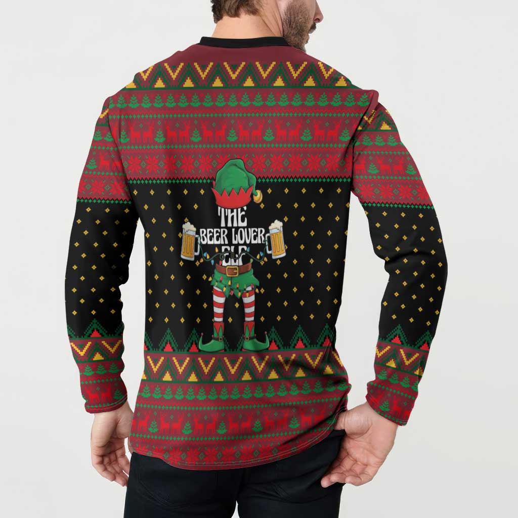 The Beer Lover Elf Christmas Button Sweatshirt Xmas Holiday Patterns - Wonder Print Shop