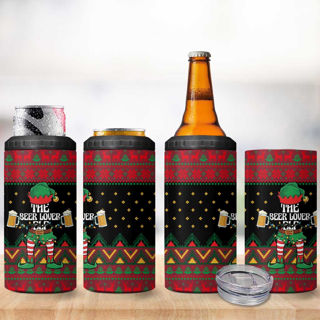 The Beer Lover Elf Christmas 4 in 1 Can Cooler Tumbler Xmas Holiday Patterns - Wonder Print Shop