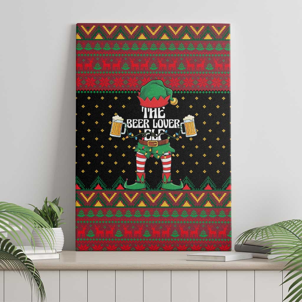 The Beer Lover Elf Christmas Canvas Wall Art Xmas Holiday Patterns - Wonder Print Shop