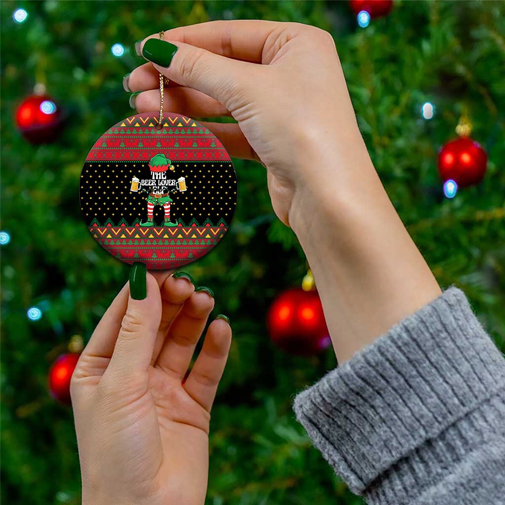 The Beer Lover Elf Christmas Ceramic Ornament Xmas Holiday Patterns - Wonder Print Shop