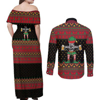 The Beer Lover Elf Christmas Couples Matching Off Shoulder Maxi Dress and Long Sleeve Button Shirt Xmas Holiday Patterns - Wonder Print Shop