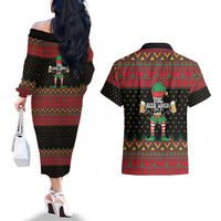 The Beer Lover Elf Christmas Couples Matching Off The Shoulder Long Sleeve Dress and Hawaiian Shirt Xmas Holiday Patterns - Wonder Print Shop