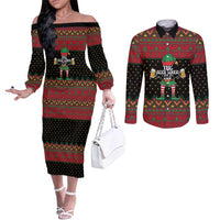 The Beer Lover Elf Christmas Couples Matching Off The Shoulder Long Sleeve Dress and Long Sleeve Button Shirt Xmas Holiday Patterns - Wonder Print Shop
