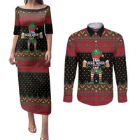 The Beer Lover Elf Christmas Couples Matching Puletasi and Long Sleeve Button Shirt Xmas Holiday Patterns - Wonder Print Shop