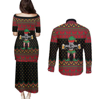 The Beer Lover Elf Christmas Couples Matching Puletasi and Long Sleeve Button Shirt Xmas Holiday Patterns - Wonder Print Shop