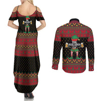 The Beer Lover Elf Christmas Couples Matching Summer Maxi Dress and Long Sleeve Button Shirt Xmas Holiday Patterns - Wonder Print Shop