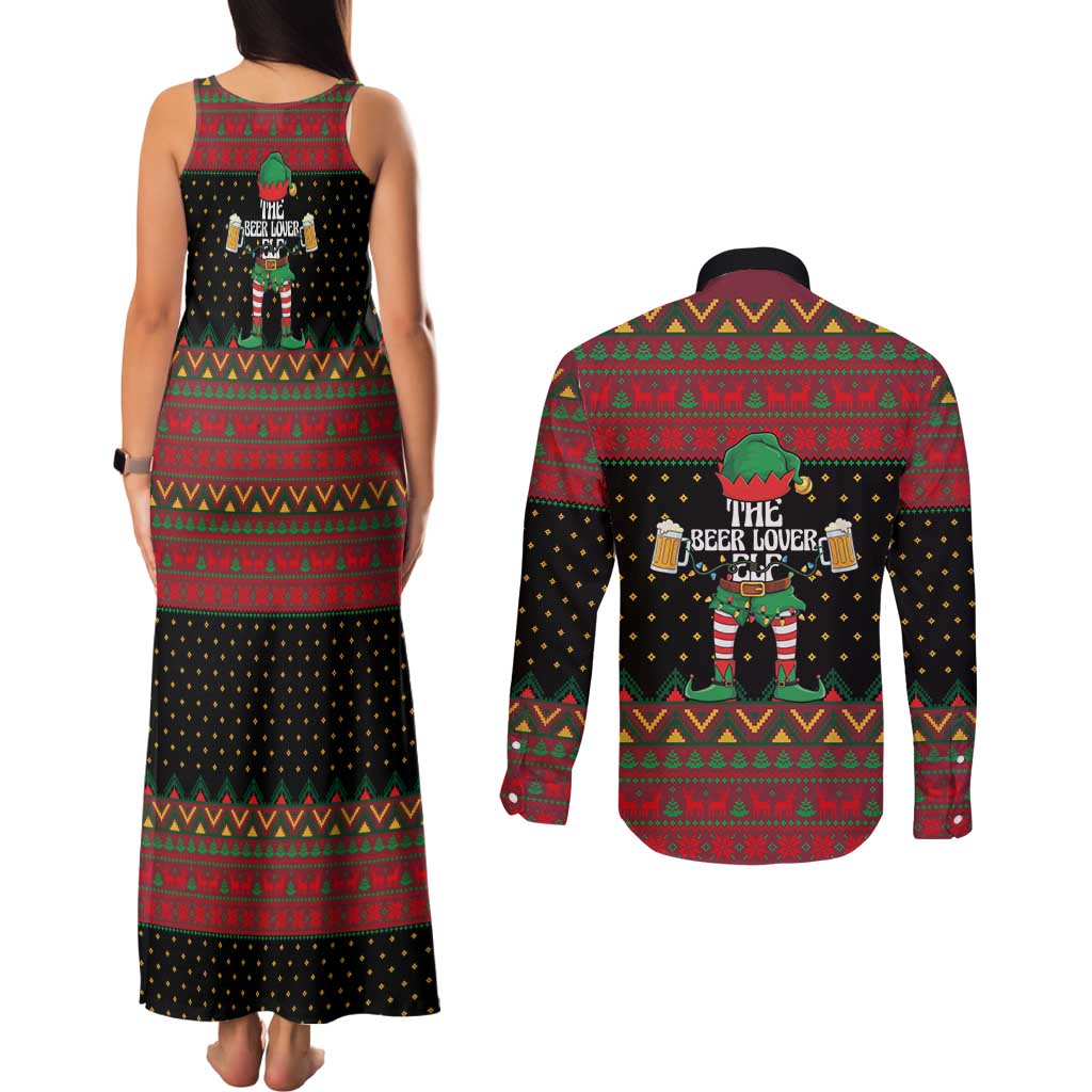 The Beer Lover Elf Christmas Couples Matching Tank Maxi Dress and Long Sleeve Button Shirt Xmas Holiday Patterns - Wonder Print Shop