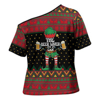 The Beer Lover Elf Christmas Cross Shoulder Shirt Xmas Holiday Patterns - Wonder Print Shop
