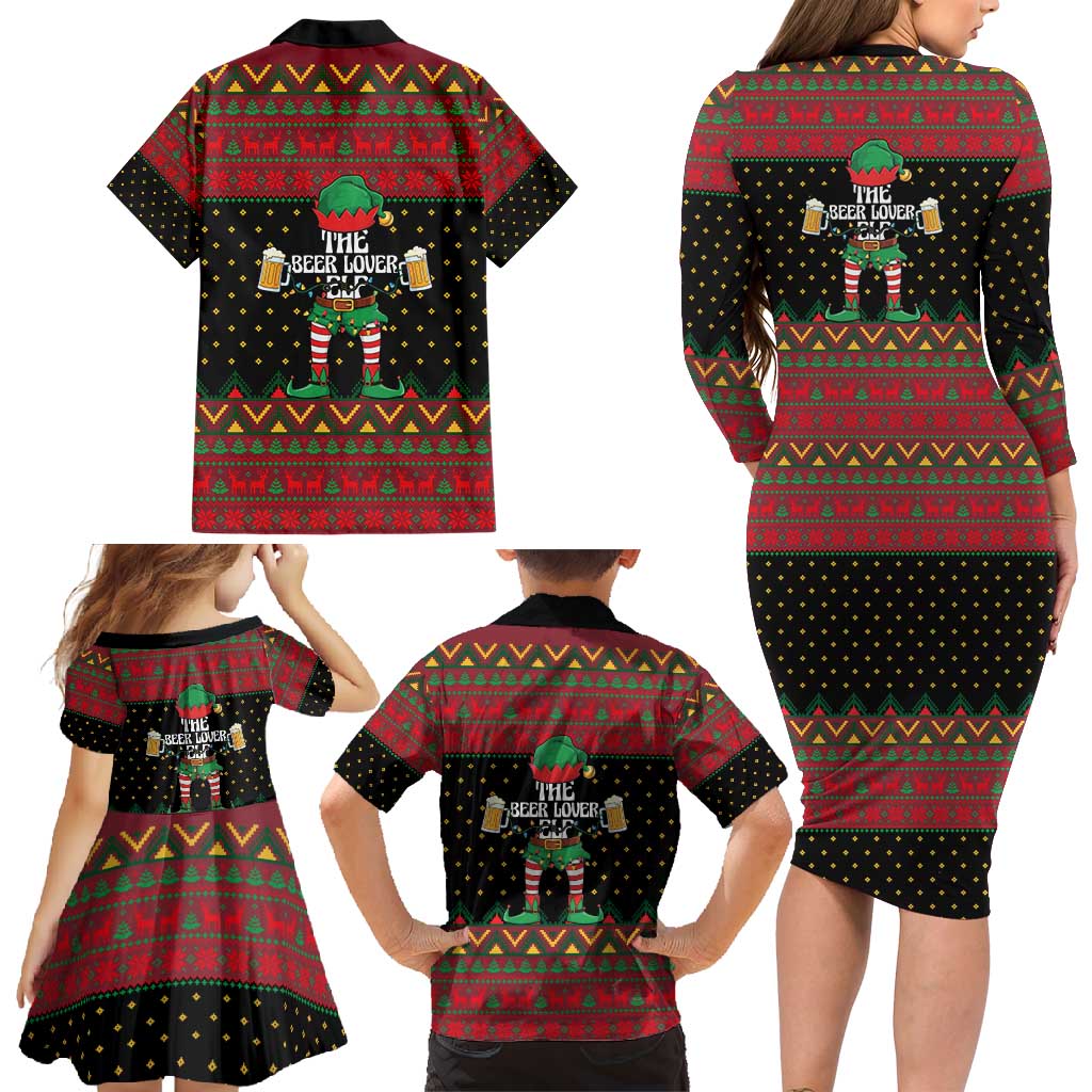 The Beer Lover Elf Christmas Family Matching Long Sleeve Bodycon Dress and Hawaiian Shirt Xmas Holiday Patterns - Wonder Print Shop