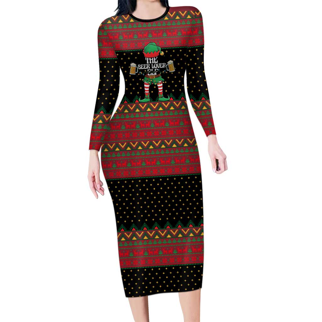 The Beer Lover Elf Christmas Family Matching Long Sleeve Bodycon Dress and Hawaiian Shirt Xmas Holiday Patterns - Wonder Print Shop