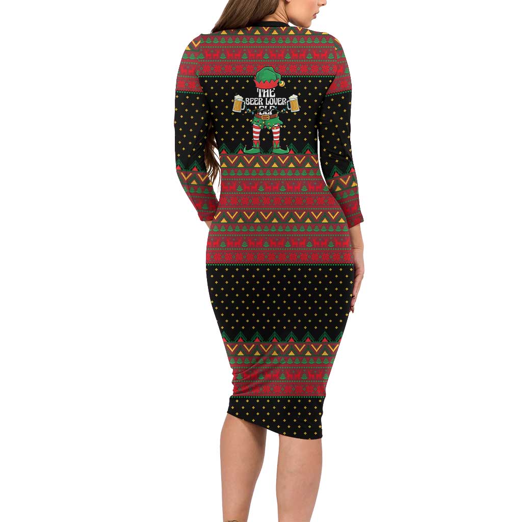 The Beer Lover Elf Christmas Family Matching Long Sleeve Bodycon Dress and Hawaiian Shirt Xmas Holiday Patterns - Wonder Print Shop