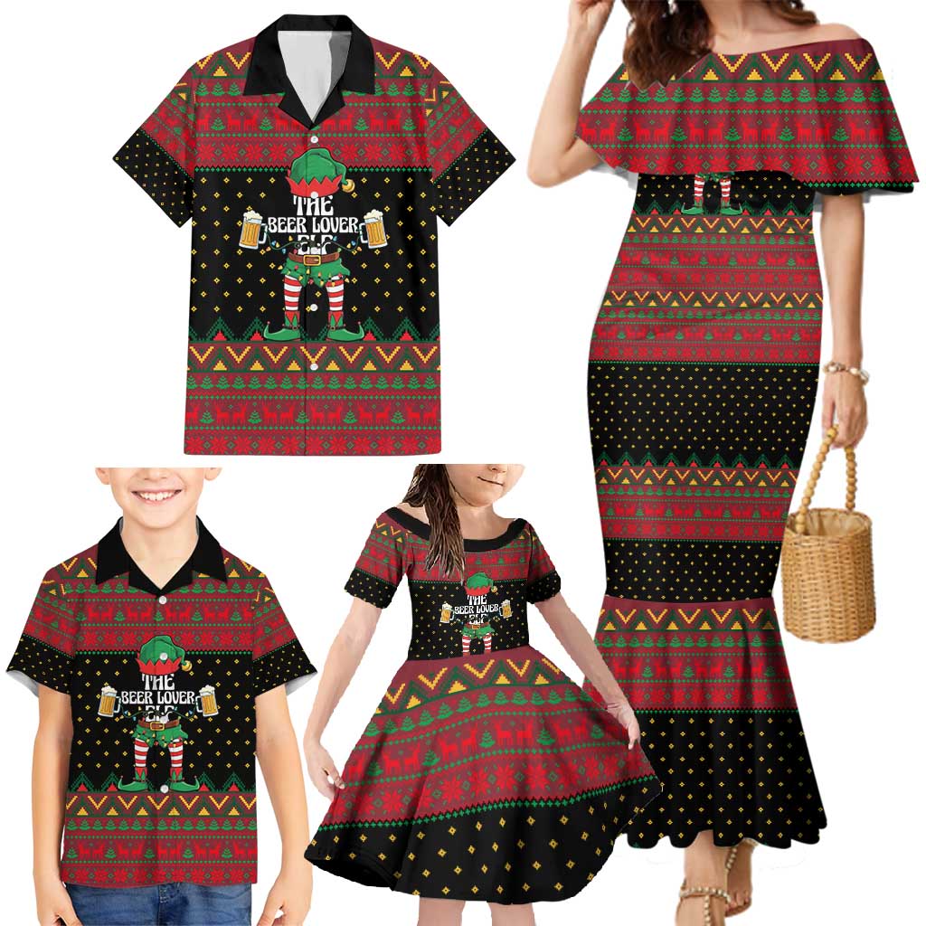 The Beer Lover Elf Christmas Family Matching Mermaid Dress and Hawaiian Shirt Xmas Holiday Patterns - Wonder Print Shop