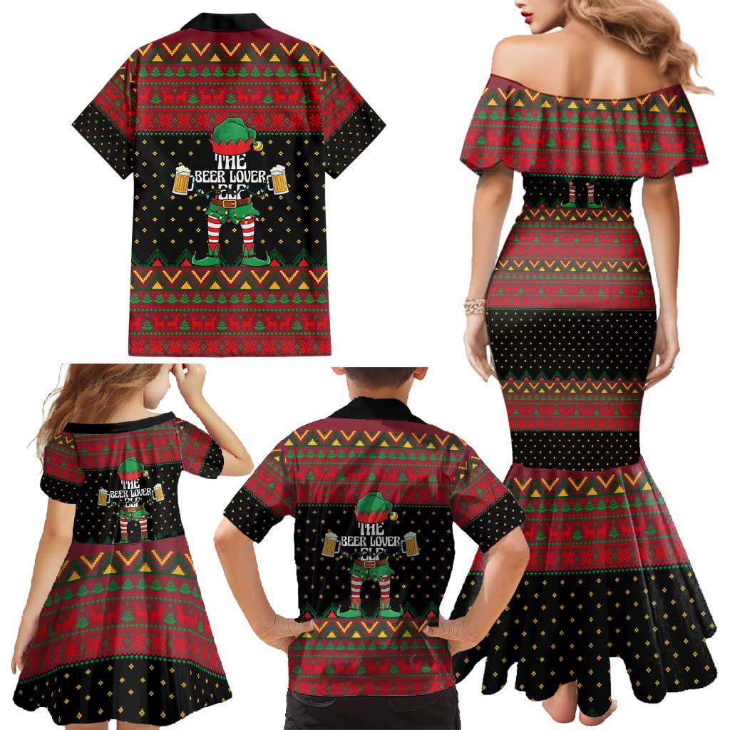 The Beer Lover Elf Christmas Family Matching Mermaid Dress and Hawaiian Shirt Xmas Holiday Patterns - Wonder Print Shop