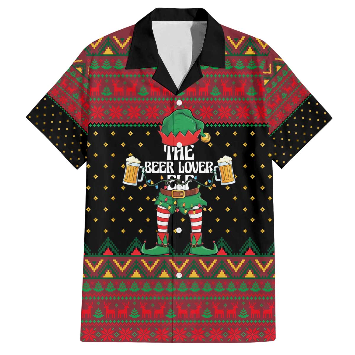 The Beer Lover Elf Christmas Family Matching Off The Shoulder Long Sleeve Dress and Hawaiian Shirt Xmas Holiday Patterns - Wonder Print Shop
