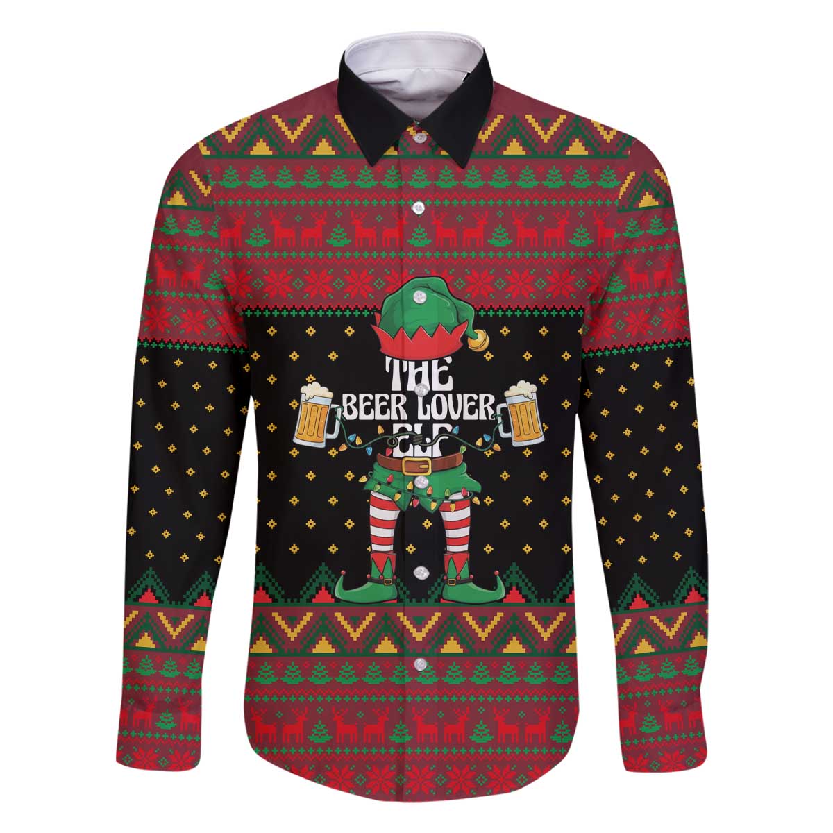 The Beer Lover Elf Christmas Family Matching Off The Shoulder Long Sleeve Dress and Hawaiian Shirt Xmas Holiday Patterns - Wonder Print Shop