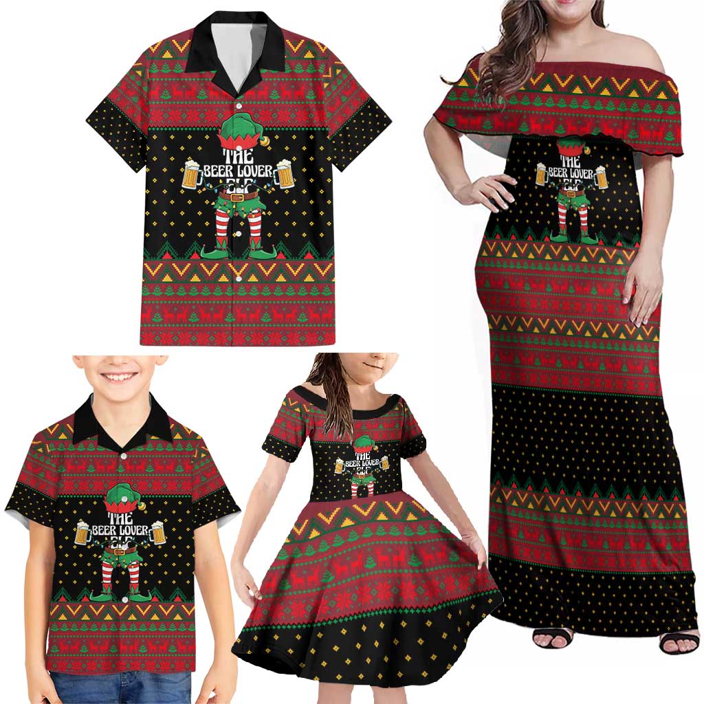 The Beer Lover Elf Christmas Family Matching Off Shoulder Maxi Dress and Hawaiian Shirt Xmas Holiday Patterns - Wonder Print Shop