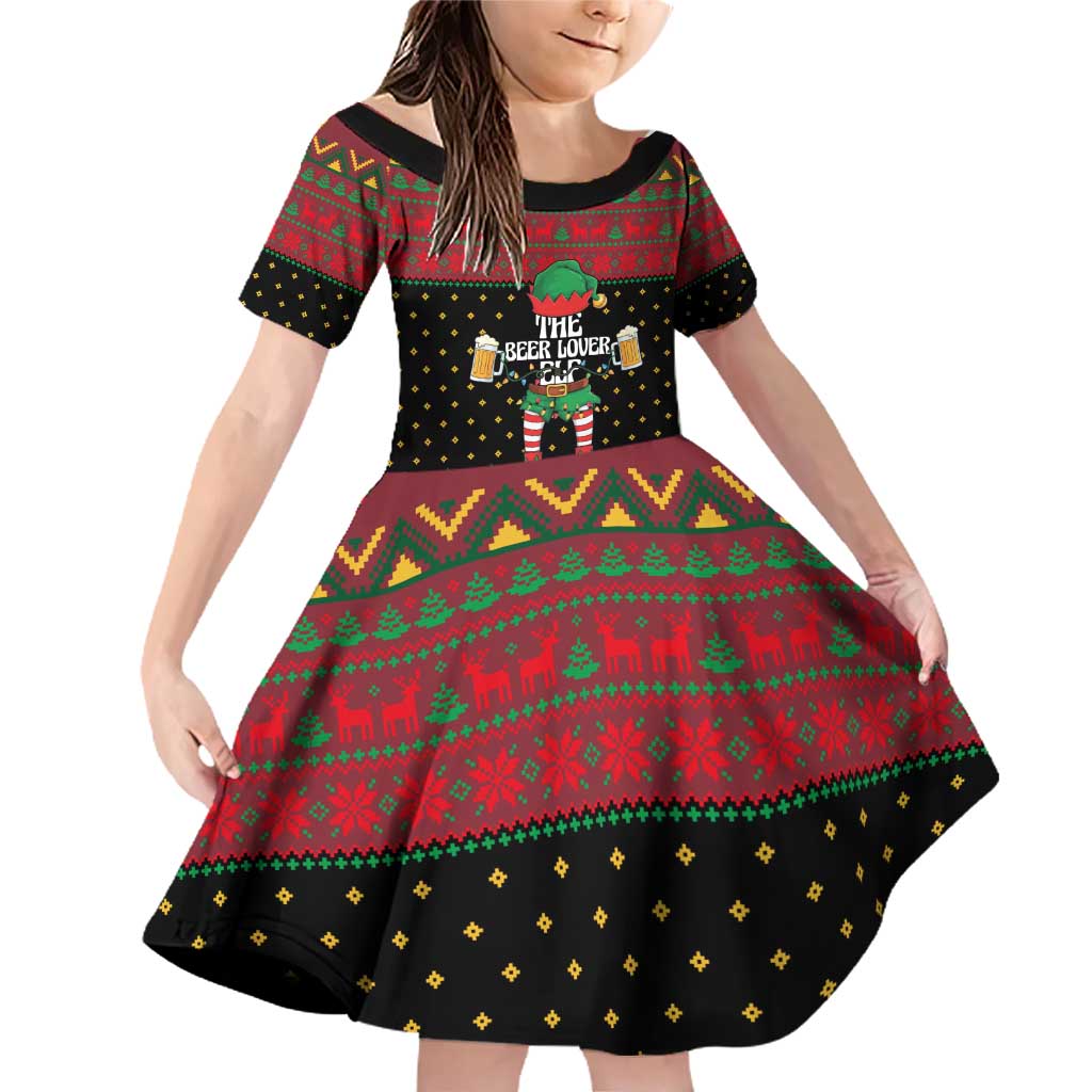The Beer Lover Elf Christmas Family Matching Off Shoulder Short Dress and Hawaiian Shirt Xmas Holiday Patterns - Wonder Print Shop