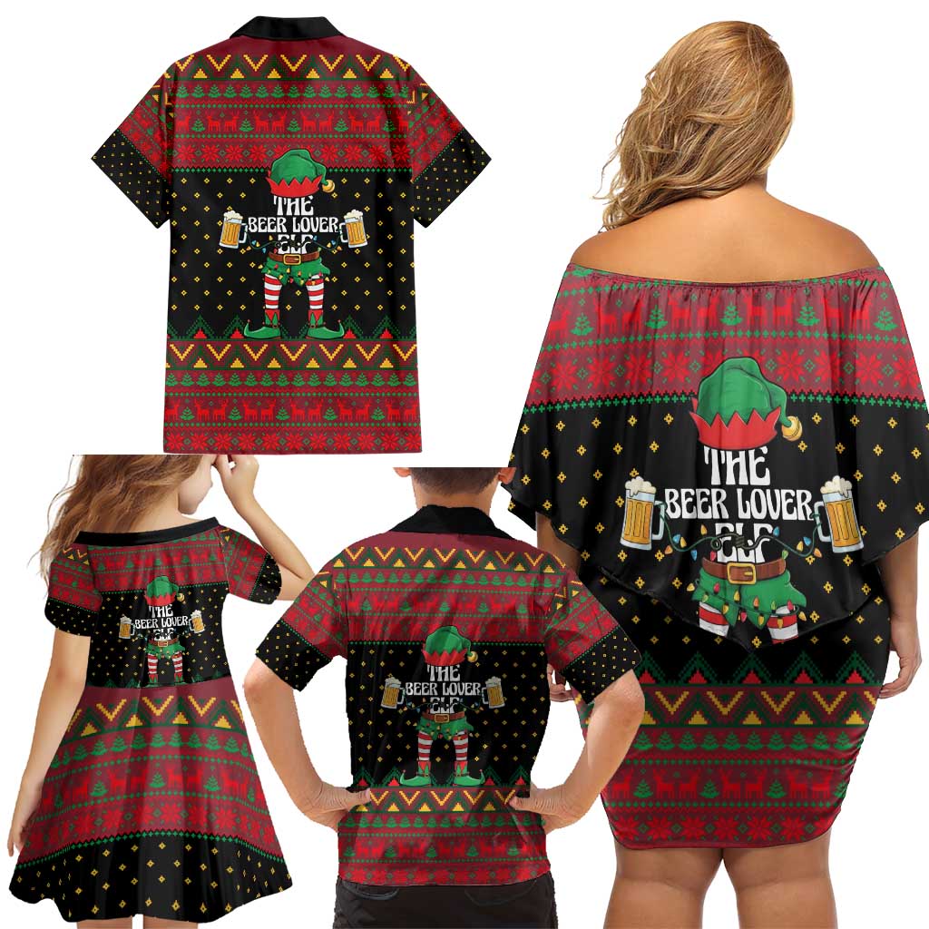The Beer Lover Elf Christmas Family Matching Off Shoulder Short Dress and Hawaiian Shirt Xmas Holiday Patterns - Wonder Print Shop