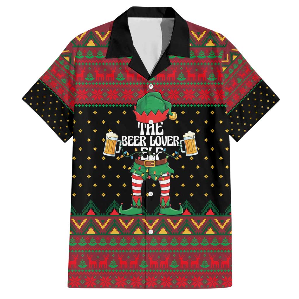 The Beer Lover Elf Christmas Family Matching Short Sleeve Bodycon Dress and Hawaiian Shirt Xmas Holiday Patterns - Wonder Print Shop