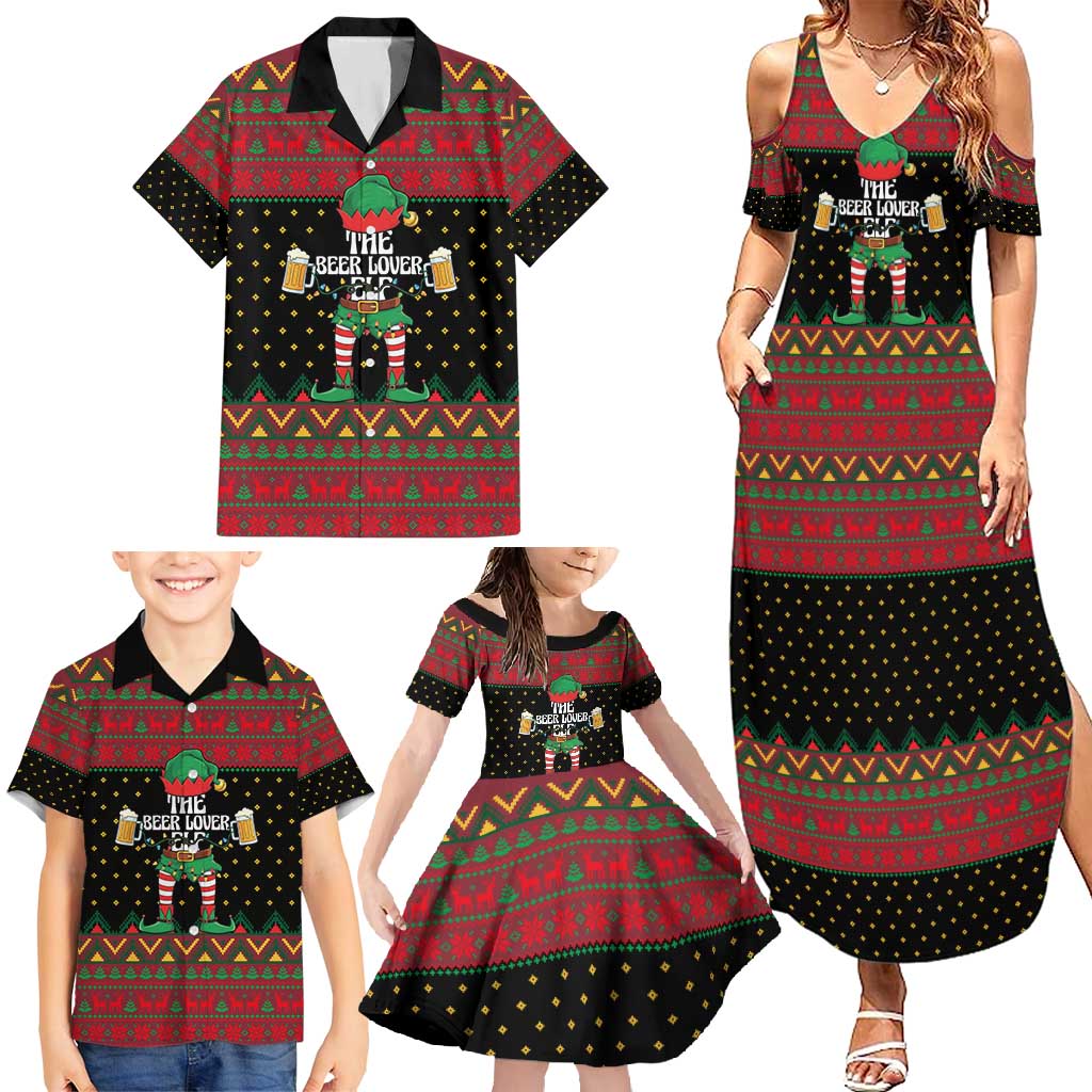 The Beer Lover Elf Christmas Family Matching Summer Maxi Dress and Hawaiian Shirt Xmas Holiday Patterns - Wonder Print Shop