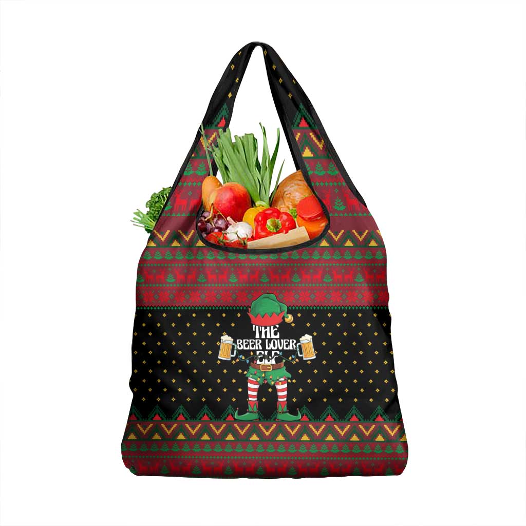 The Beer Lover Elf Christmas Grocery Bag Xmas Holiday Patterns - Wonder Print Shop