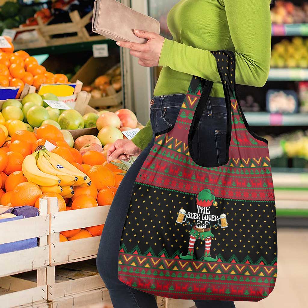 The Beer Lover Elf Christmas Grocery Bag Xmas Holiday Patterns - Wonder Print Shop