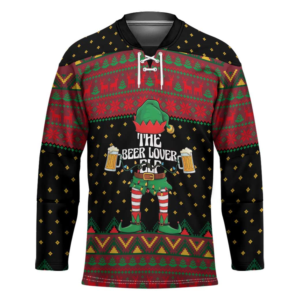The Beer Lover Elf Christmas Hockey Jersey Xmas Holiday Patterns - Wonder Print Shop