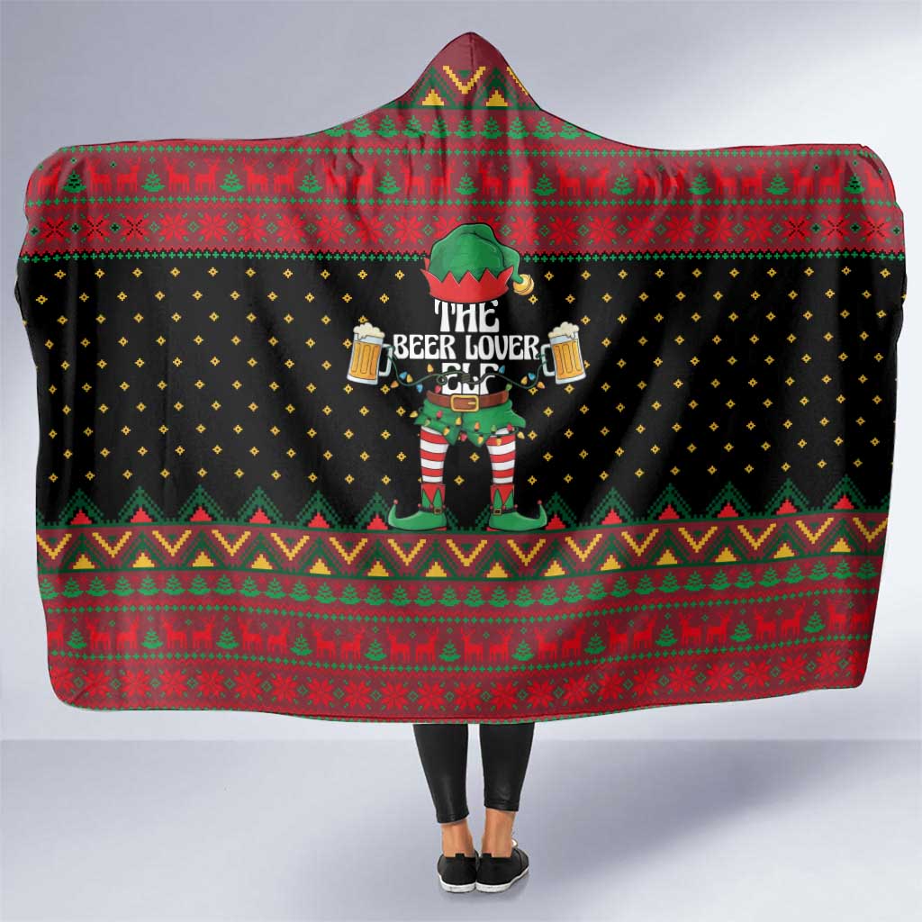 The Beer Lover Elf Christmas Hooded Blanket Xmas Holiday Patterns - Wonder Print Shop