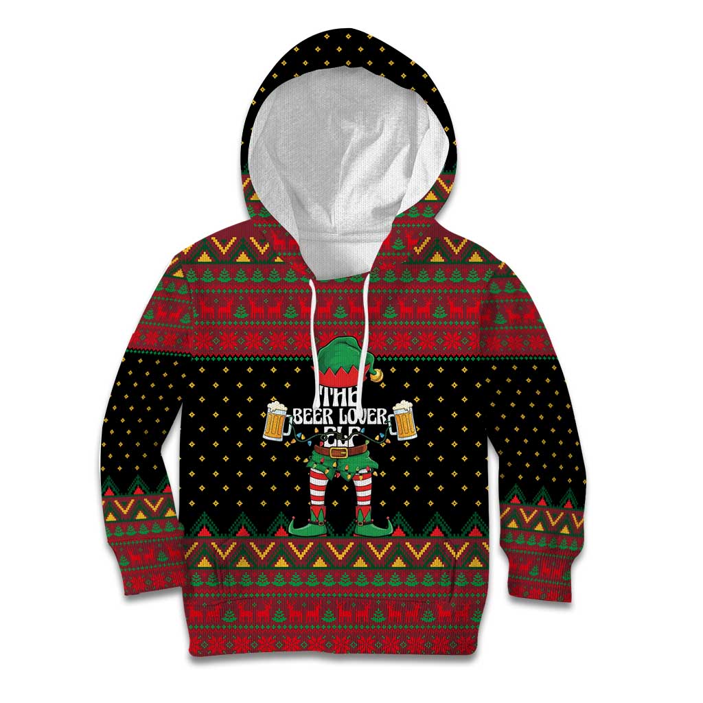 The Beer Lover Elf Christmas Kid Hoodie Xmas Holiday Patterns - Wonder Print Shop
