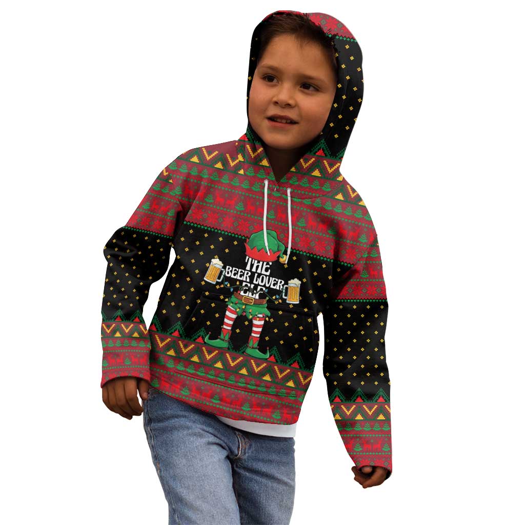 The Beer Lover Elf Christmas Kid Hoodie Xmas Holiday Patterns - Wonder Print Shop