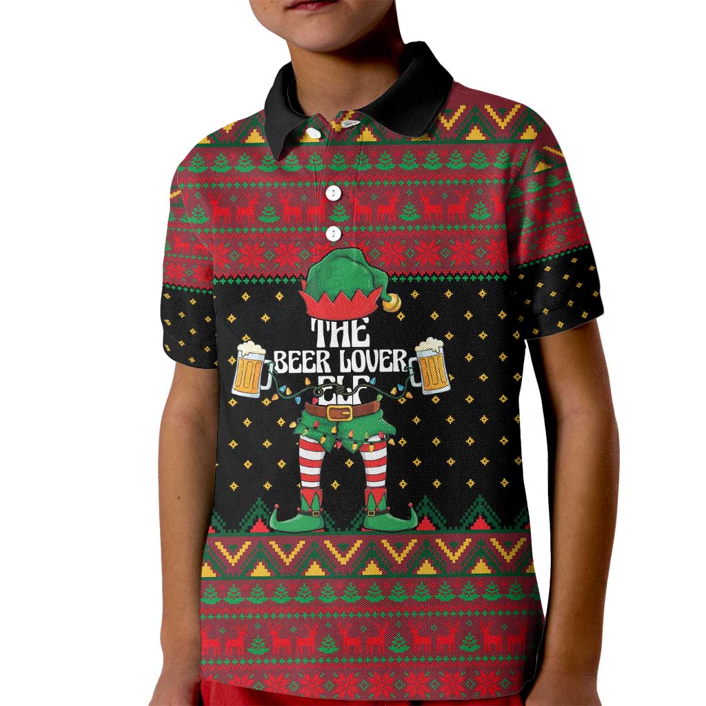 The Beer Lover Elf Christmas Kid Polo Shirt Xmas Holiday Patterns - Wonder Print Shop