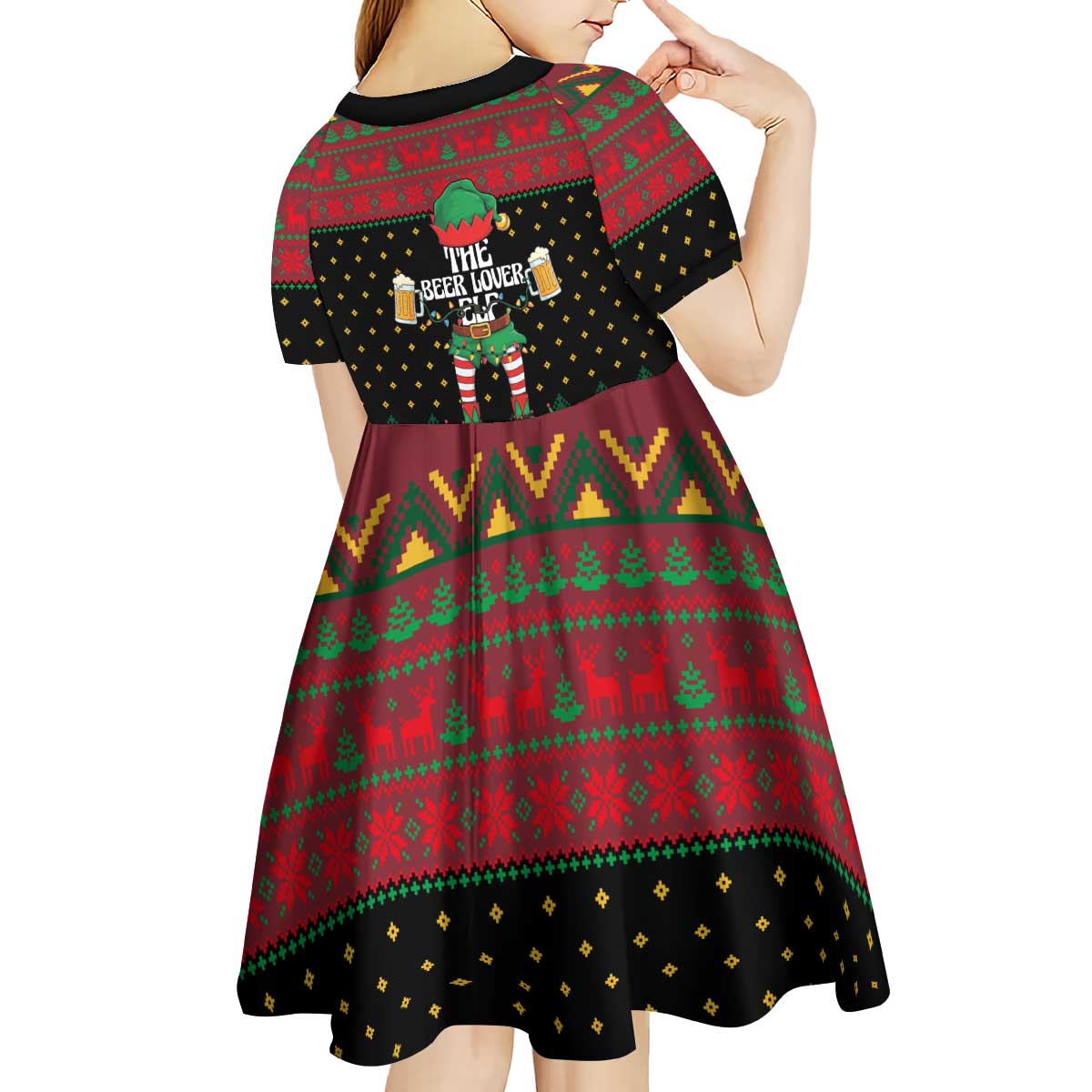 The Beer Lover Elf Christmas Kid Short Sleeve Dress Xmas Holiday Patterns - Wonder Print Shop