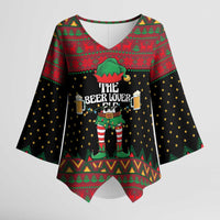 The Beer Lover Elf Christmas Kimono Sleeve Blouse Xmas Holiday Patterns - Wonder Print Shop