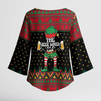 The Beer Lover Elf Christmas Kimono Sleeve Blouse Xmas Holiday Patterns - Wonder Print Shop