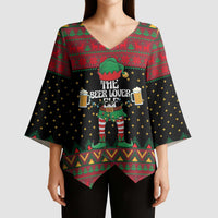 The Beer Lover Elf Christmas Kimono Sleeve Blouse Xmas Holiday Patterns - Wonder Print Shop