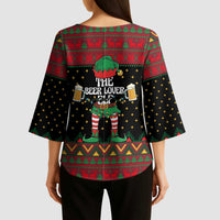 The Beer Lover Elf Christmas Kimono Sleeve Blouse Xmas Holiday Patterns - Wonder Print Shop