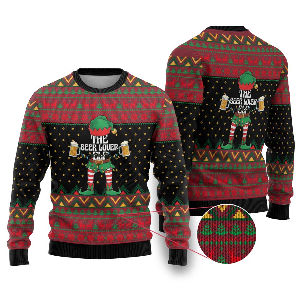 The Beer Lover Elf Christmas Ugly Christmas Sweater Xmas Holiday Patterns - Wonder Print Shop