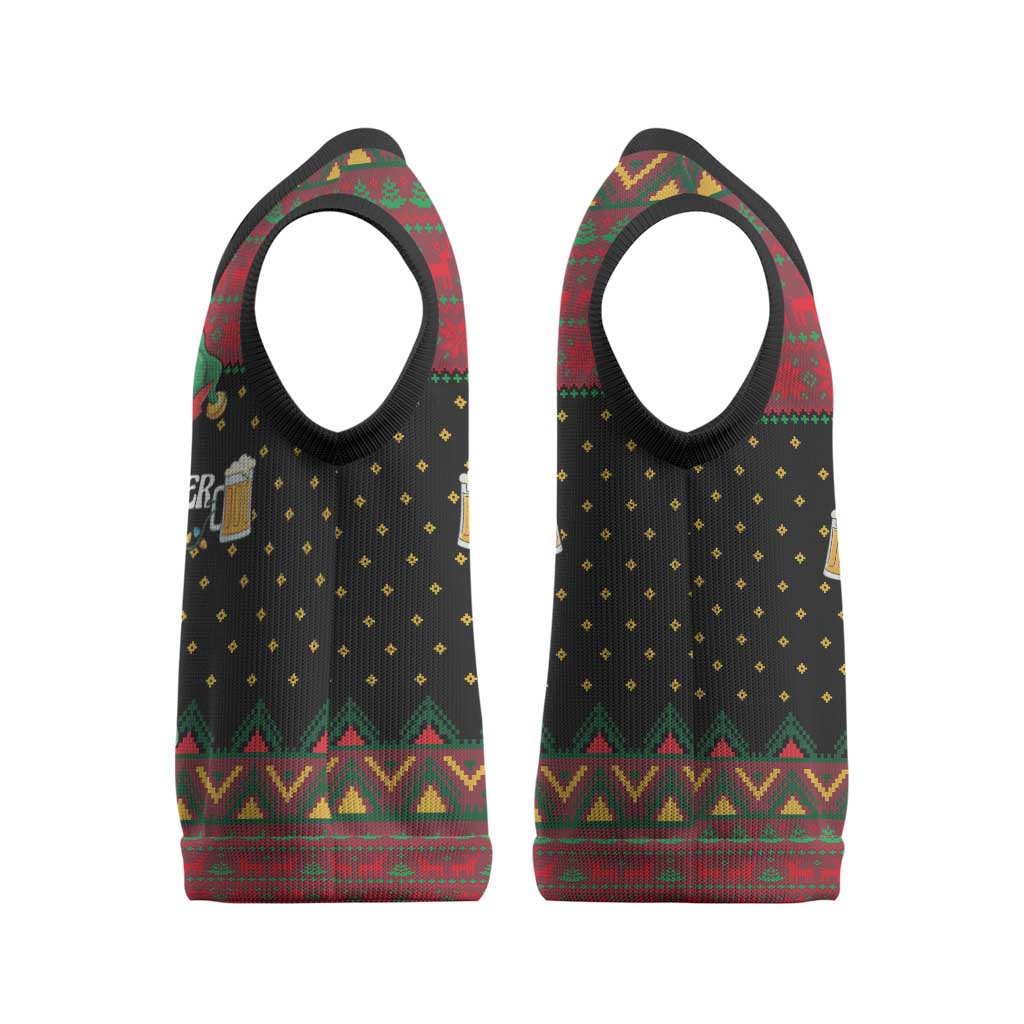 The Beer Lover Elf Christmas Knitted V-Neck Vest Xmas Holiday Patterns - Wonder Print Shop