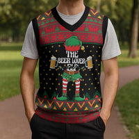 The Beer Lover Elf Christmas Knitted V-Neck Vest Xmas Holiday Patterns - Wonder Print Shop