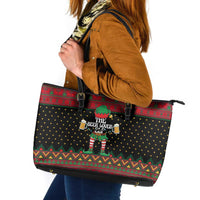 The Beer Lover Elf Christmas Leather Tote Bag Xmas Holiday Patterns - Wonder Print Shop