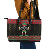 The Beer Lover Elf Christmas Leather Tote Bag Xmas Holiday Patterns - Wonder Print Shop