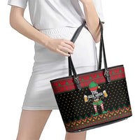 The Beer Lover Elf Christmas Leather Tote Bag Xmas Holiday Patterns - Wonder Print Shop