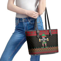 The Beer Lover Elf Christmas Leather Tote Bag Xmas Holiday Patterns - Wonder Print Shop