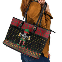 The Beer Lover Elf Christmas Leather Tote Bag Xmas Holiday Patterns - Wonder Print Shop