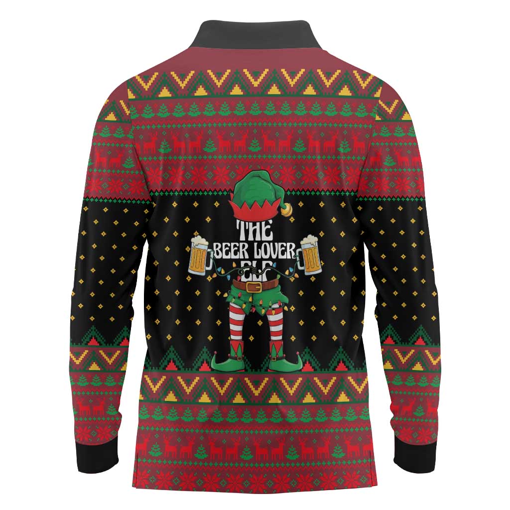 The Beer Lover Elf Christmas Long Sleeve Polo Shirt Xmas Holiday Patterns - Wonder Print Shop