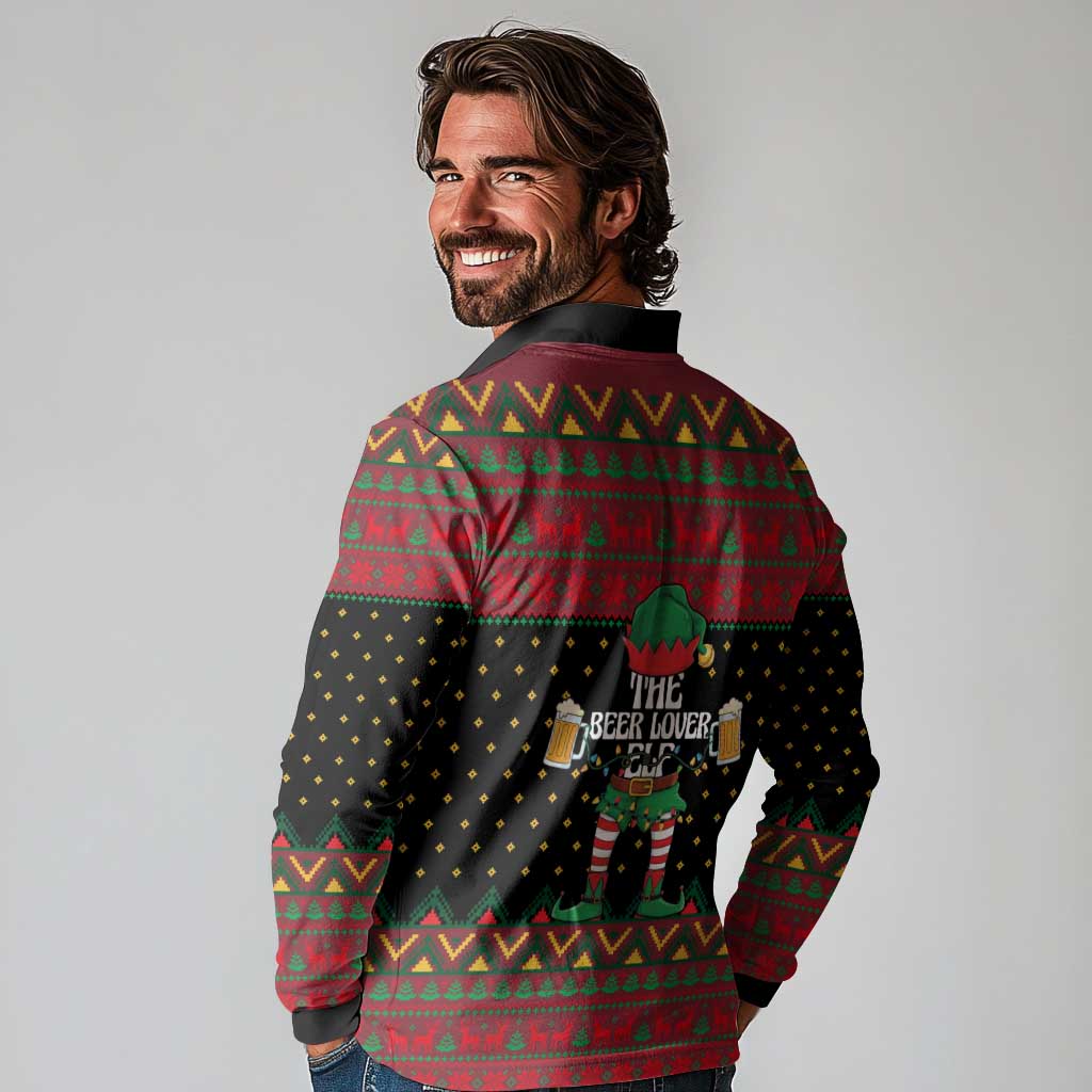 The Beer Lover Elf Christmas Long Sleeve Polo Shirt Xmas Holiday Patterns - Wonder Print Shop