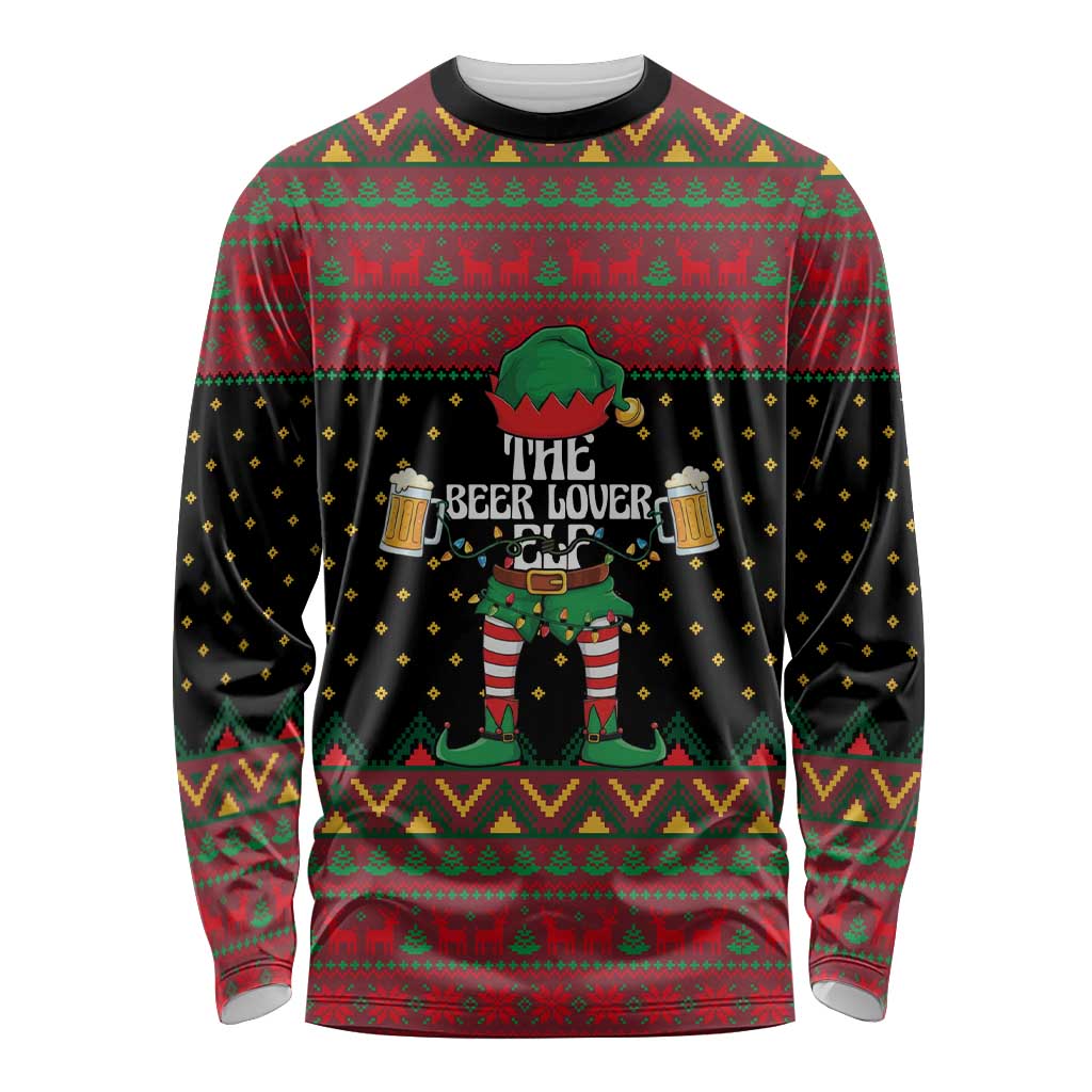 The Beer Lover Elf Christmas Long Sleeve Shirt Xmas Holiday Patterns - Wonder Print Shop