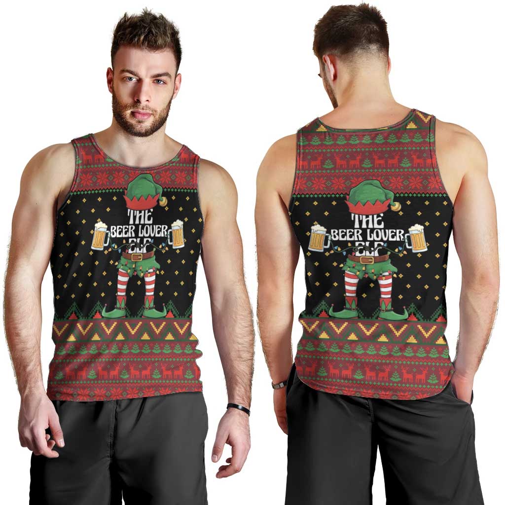 The Beer Lover Elf Christmas Men Tank Top Xmas Holiday Patterns - Wonder Print Shop